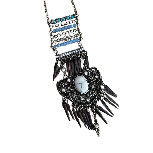 Copper Glass and Faux Gemstone Fringe Necklace - Picture 3 of 6